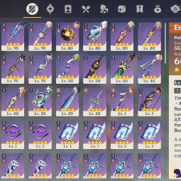 90LVL⭐Raiden Shogun🔥Zhongli⭐Kaedehara Kazuha🔥Keqing⭐Sangonomiya Kokomi🔥Qiqi⭐Jean🔥Aloy💜NA💜2 |5 stars*  Weapons💜35 CHARACTERS💜AR. 55💜 1